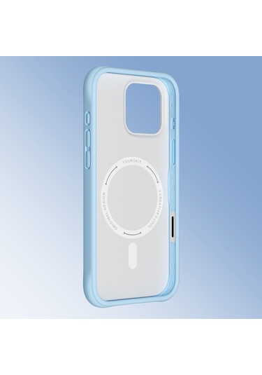 İphone 16 Pro Uyumlu Kılıf M-safe Şarj Özellikli Youngkit Macaroon Serisi Kapak Mavi