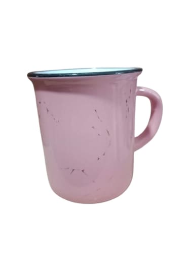 Seramik Kulplu Bardak Renkli Emaye Görünümlü 260 Cc - Pembe Pembe