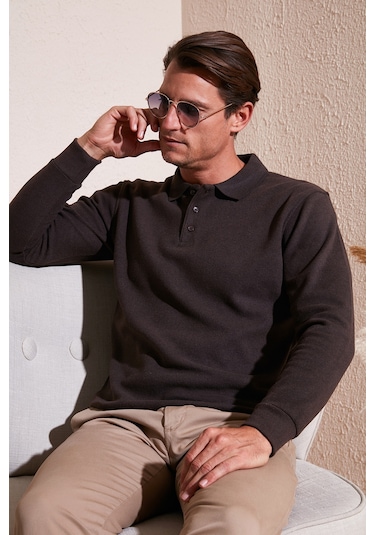 Buratti Pamuk Karışımlı Regular Fit Erkek Polo Yaka Kazak 456223 Kahve