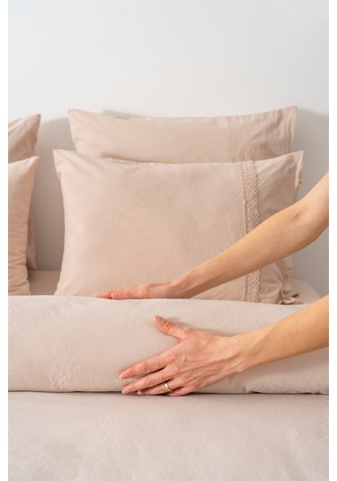 Grace Vizon Güpürlü Çift Kişilik %100 Pamuklu Nevresim Seti - 6 Parça Çeyiz Seti Vizon