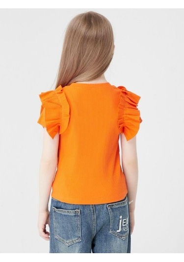 Kız Çocuk Kaşkorse Kolları Fırfırlı Bluz-13810-turuncu Turuncu