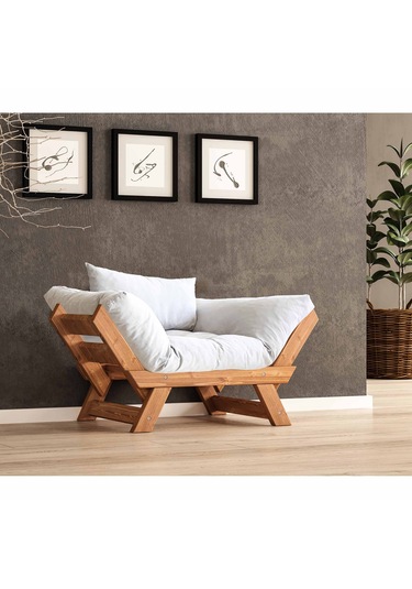 Woodesk Adalar Masif Tik-kırık Beyaz Renk Berjer Cpt8151-140 Camel