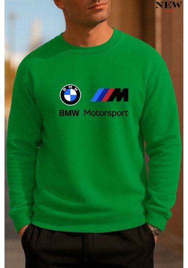 Baskılı Bisiklet Yaka Sweatshirt Yeşil