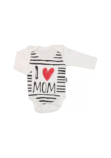 I Love Dad Mom Baskılı Unısex Uzun Kol Beyaz Badi Beyaz