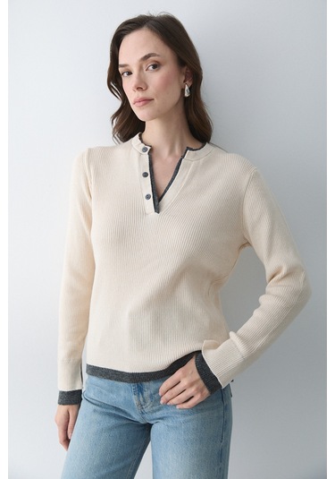 Vanilya - Antrasit 2 Patlı Düğmeli Kazak - 251023 Vanilya - Antrasir