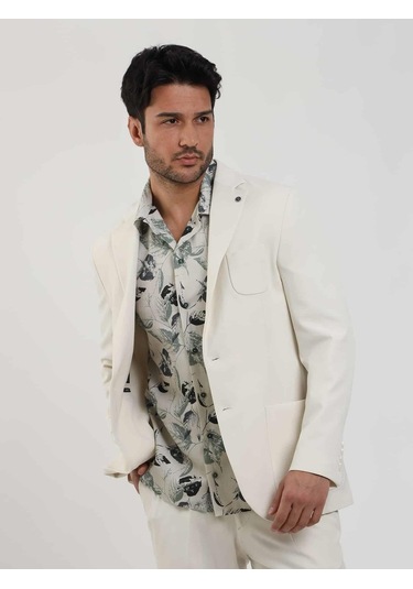 Dufy Bej Erkek Slim Fit Düz Mono Yaka Casual Ceket - 104432-bej Bej