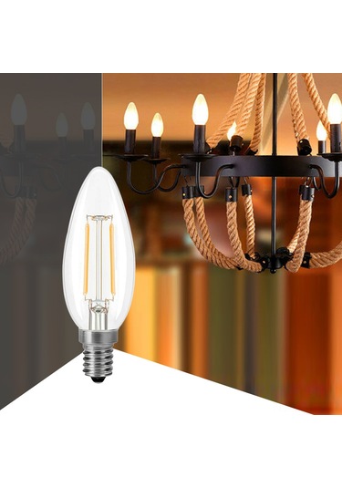 Mufunye E14 Vida 2w Led Mum Ampülü 2700k Sıcak Beyaz, 50.000+ Saat Ömür, 220-240v, Geriçi Filamentli Klasik Cam Tasarım Şeffaf