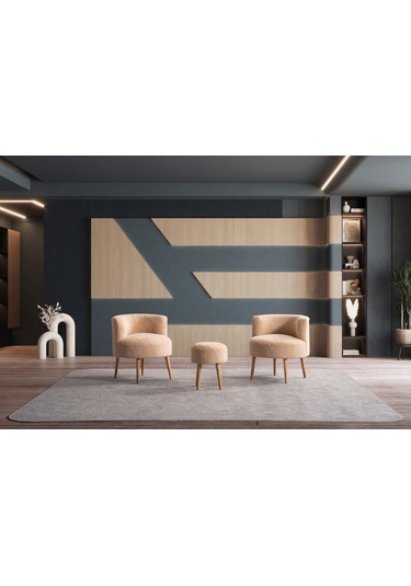 Panda Çay Seti Berjer Ve Puf Takımı Salon, Balkon, Ofis 3 Lü Takım Bej Bej