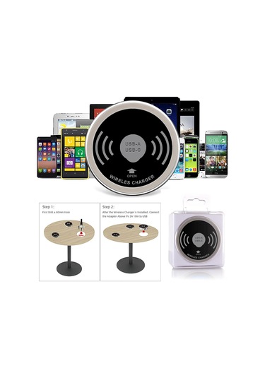 Hombey 15w Masaüstü Gömülü Kablosuz Şarj Cihazı - Usb-a/usb-c Hızlı Şarj, Qi Desteği, Siyah