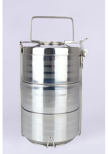 3 Lü Çelik Hazneli Yemek Taşıma Saklama Ve Sefer Tası İş Ofis Okul İçin Gri - Yk1430 C320.025 Renkli