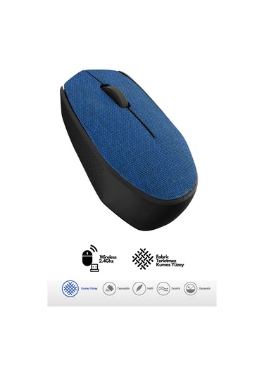 Mavi Kablosuz Usb 2.4ghz Terletmez Kumaş Fabric Yüzey 1.200dpi Hafif Kablosuz Mouse Diğer