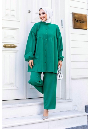 Balon Kol Tesettür Yeşil Takım Yeşil