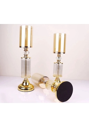 Besthırdavat Ultra Lüks Kristal Taşlı Ayaklı Şamdan 3'lü Set
