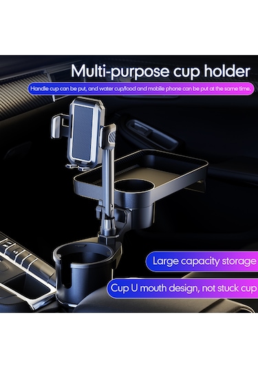 Tenfowee Araç İçi 360 Döner Tepsi Ve Telefon Tutucu, Gri Renk, Küçük Boy, Sb-3077 Model