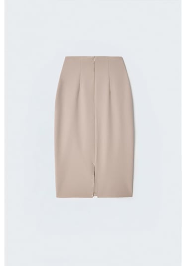 Sateen Düz Kalem Etek - Koyu Bej-137399