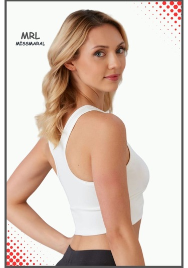 Kadın Beyaz Sporcu Sütyeni Pedli Likralı Destekleyici Su Sporları Koşu Fitness Dans Sports Bra Beyaz