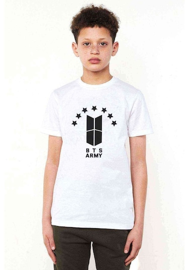 Qivi Bts Army Baskılı Unisex Çocuk Beyaz Tshirt