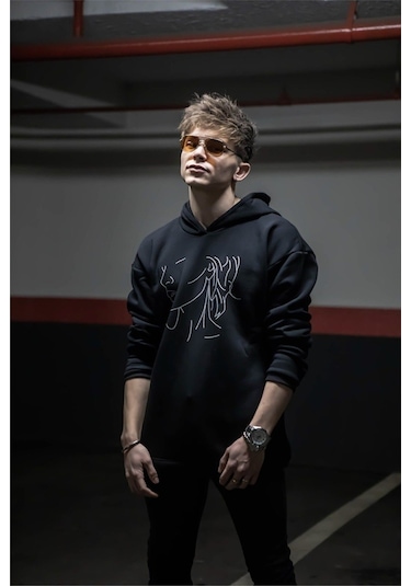Clayes Çizgi Yüz Sweatshirt - Siyah Baskılı Oversize Kapüşonlu Siyah