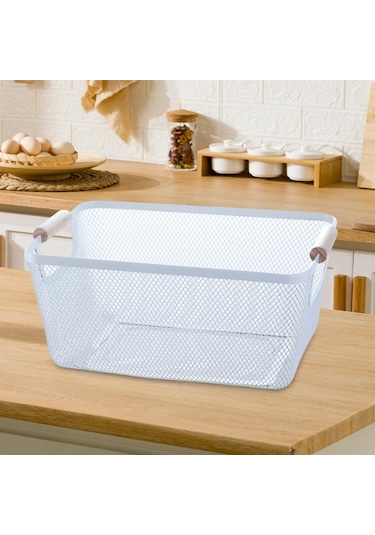 Suntek Ahşap Saplı Metal Tel Saklama Sepeti Makyaj Düzenleme Beyaz