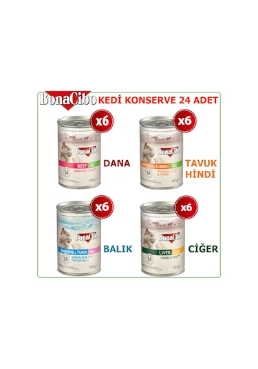 Bonacibo Karışık Yetişkin Kedi Konserve Mama 24 x 400 G