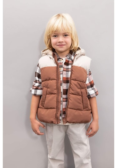 DeFacto Erkek Bebek Su Geçirmez Polar Astarlı Kapüşonlu Şişme Yelek A2848A524AUBN349