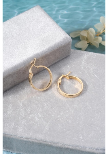 925 Ayar Gümüş Gold Kaplama Düz Sade 20 Mm Halka Şarnel Küpe Gold