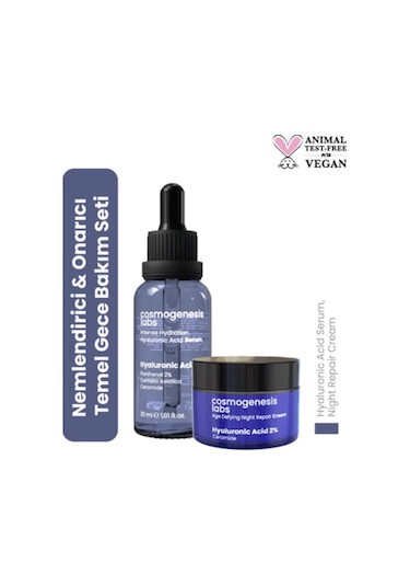 Cosmogenesis Labs Nemlendirici ve Onarıcı Temel Gece Cilt Bakım Seti Vegan