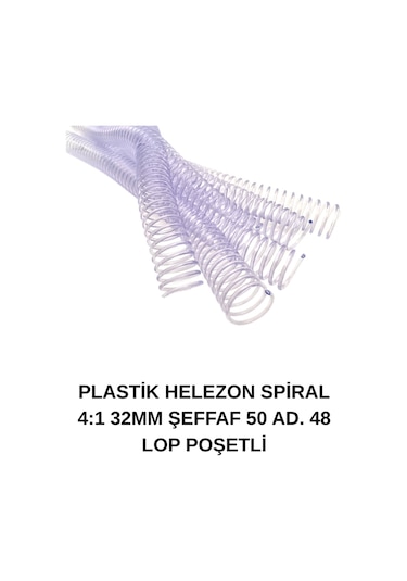 Plastik Helezon Spiral 4:1 32mm Şeffaf 50 Ad. 48 Lop Poşetli