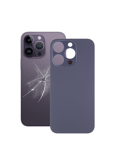 Rogfer İphone Uyumlu 14 Pro İçin Kolay Değiştirme Büyük Kamera Deliği Cam Arka Pil Kapağı Mor Mor Mor