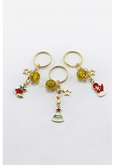 Gold Halkalı Renkli Yılbaşı Temalı Anahtarlık, Hediyelik Christma