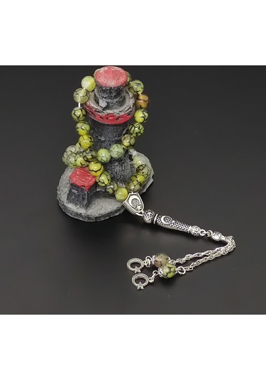 Yeşil Yosunlu Akik Doğaltaş Tesbih - 8 MM Küre Kesim - Ürün