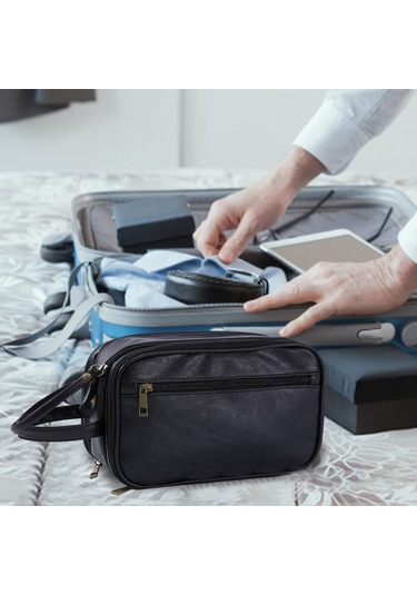 Wineen Erkek Tuvalet Çantası Seyahat Saklama Kozmetik Çantası Koyu Kahverengi