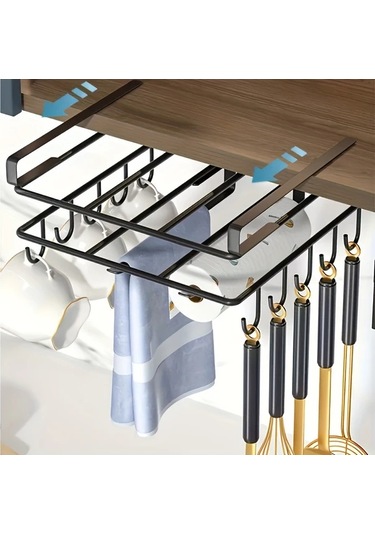 Honeybeeshop Siyah Mutfak Depolama Rafı Bardak Askılı Kesme Tahtası Kağıt Havlu Tutucu Ev Aşçıları İçin Siyah
