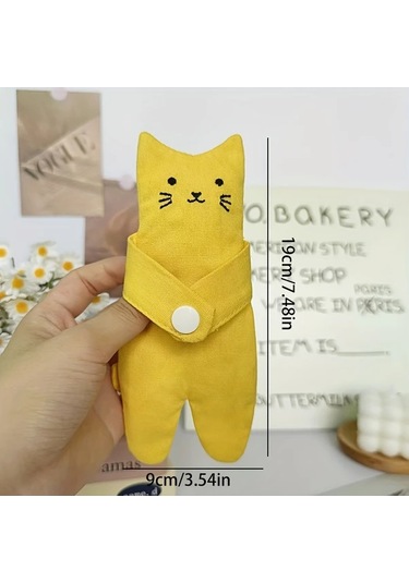 Elmpaly Sevimli Sarı Kedi Baskılı Fermuarlı Mini Kumaş Bozukluk Cüzdanı