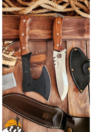 2 Li Outdoor Balta Bıçak Set Kamp Baltası Bıçağı Budama Baltası -