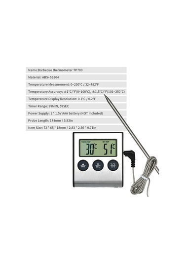Dancemonkey Dijital Termometre Mutfak Izgara Gıda Derece Alarmlı 250 C Iq Lcd