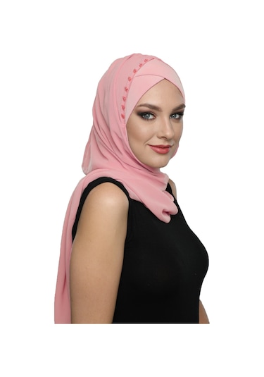 Şallı Takmatik Taşlı Pudra Hazır Türban Tesettür Bone Namaz Örtüsü Pudra