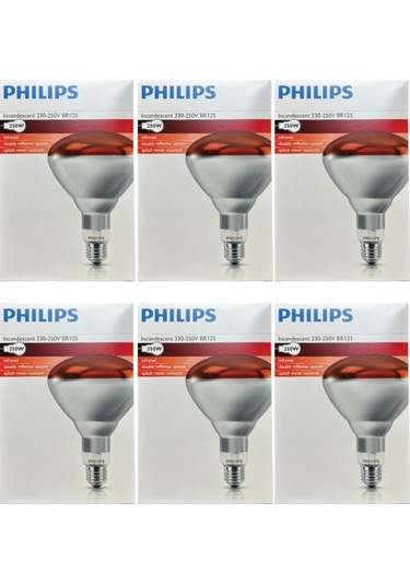 6 Adet Philips 250w Kızılötesi İnfrared Isıtıcılı Hayvan Isıtma Ve Fizik Tedavi Lambası Kırmızı Işık E27 Kalın Duy