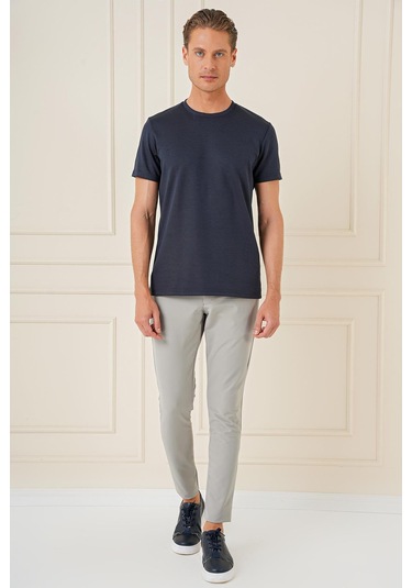 Comfort Fit Bisiklet Yaka Esnek Pamuk Casual Lacivert Tişört Ts 885 Lacivert