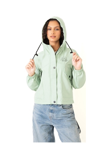 Riverstorm Kadın Su Yeşili Su Geçirmez Ve Rüzgara Dayanıklı Kapüşonlu Cepli Çıt Çıtlı Mevsimlik Yağmurluk Su Yeşili