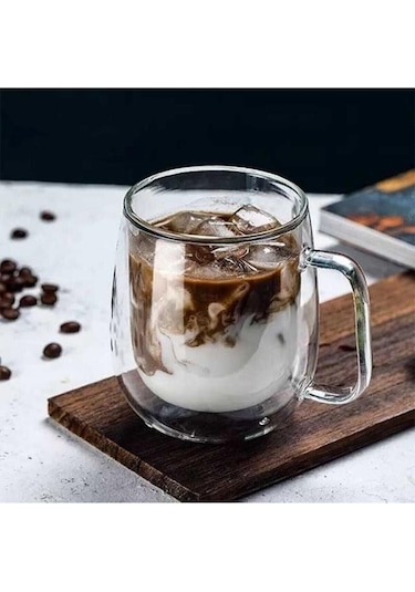 Mithra Life 250 Ml Çift Cidarlı Isı Yalıtımlı Kulplu Cam Şeffaf Kupa Mıt1008
