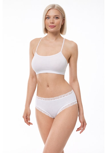 Malabadi Kadın 3'lü Paket Ultra Yumuşak Micro Modal Dantelli Slip Külot 3m700 Beyaz