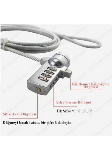 Şifreli Bilgisayar Laptop Kilit Notebook Kilidi 1.2 Metre