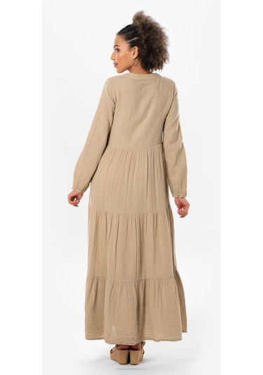 Uzun Kol Akay Uzun Düğme Detay Yazlık Müslin Elbise Vizon Vzn-vizon Vizon