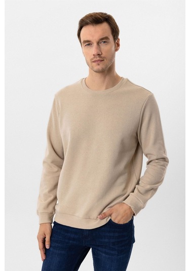 Süvari Oversize Kalıp O Yaka 3 İplik Yumuşak Dokulu Sweat Bej