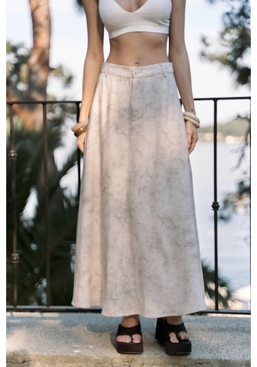 Garias Cepli Uzun Batik Desenli Bej Etek Bej