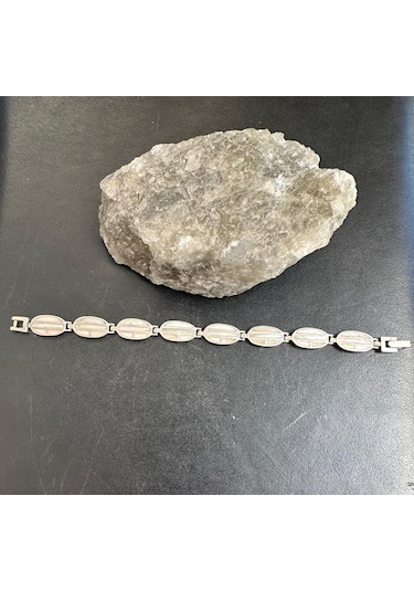 Sedef Taşlı 925 Ayar Gümüş Bileklik 22,45 Gram 17 Cm S Beden