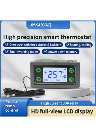 Geeroyoo 30a Röleli Akıllı Sıcaklık Kontrolcüsü, -40 C/+110 C Hassasiyet, Lcd Görüntü, Kesinti Belleği, Isıtma/soğutma Modları - Xy-sa30