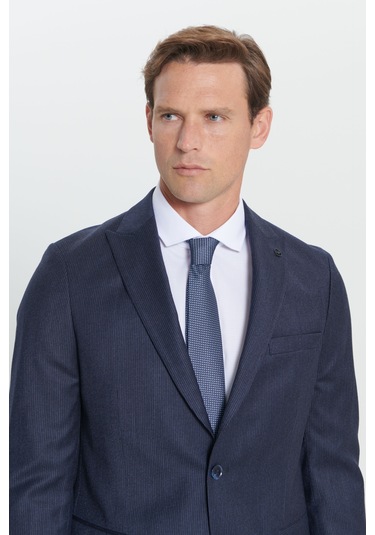 Erkek Lacı Slim Fit Dar Kesim Kırlangıç Yaka %100 Yün Çizgili Takım Elbise Lacı