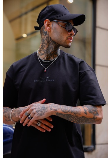 Siyah Renk Bisiklet Yaka Şort Tişört Takım-1707 Siyah